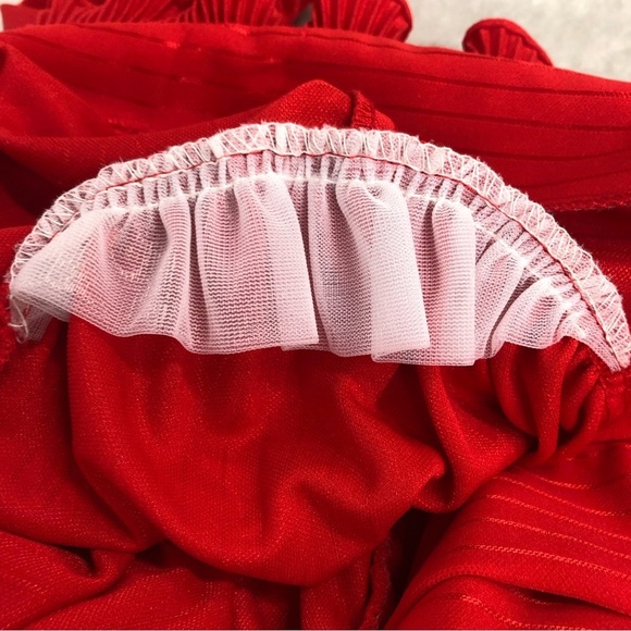 Vintage Red ruffled women’s blouse size 44 secretary top button down - Picture 7 of 9